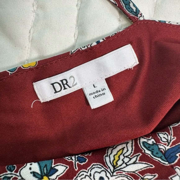 DR2 Floral Dress Doble V-Neck Tie Waist Cap Sleeve With Pockets and Side Zipper - Picture 12 of 16